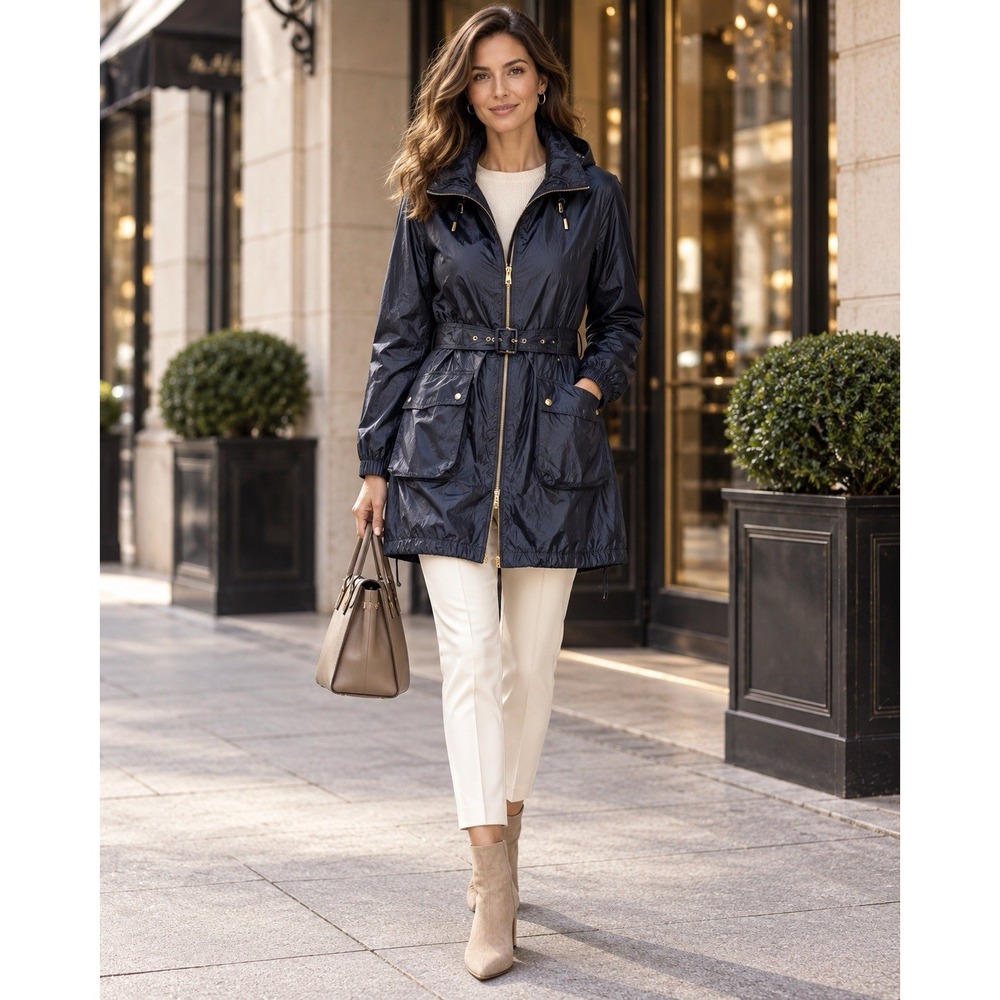 Herno Blue/Black Long Trench Rain Coat Women's IT 46 US 10 Made in Italy Luxury